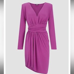 Express - V neck dress drapped strong shoulder mini dress